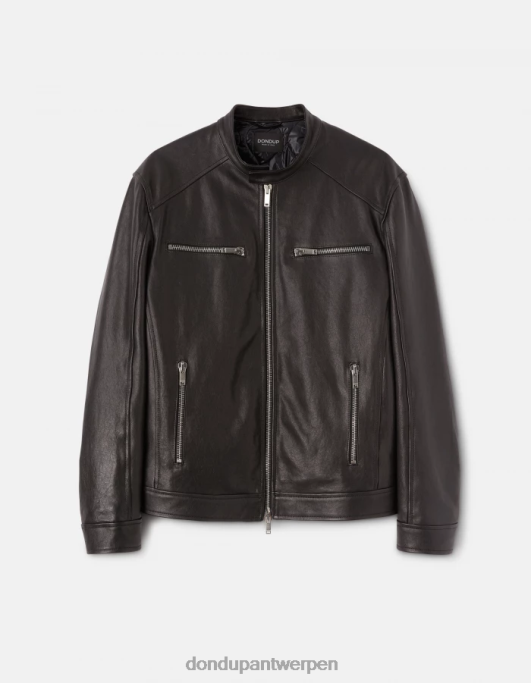 kleding DONDUP Slim-fit bikerjack van nappaleer zwart Heren 4X00H916