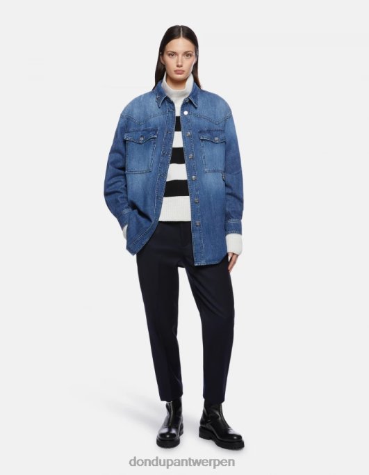 kleding DONDUP Nima losvallende flanellen broek marineblauw vrouwen 4X00H222