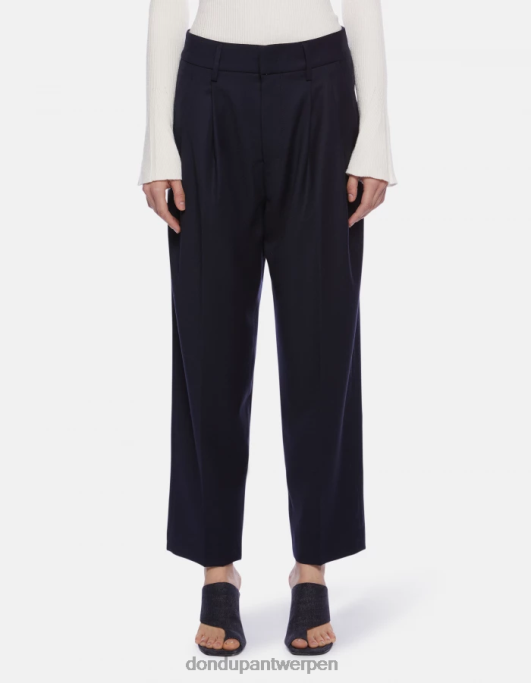 kleding DONDUP Sheryl losvallende flanellen broek marineblauw vrouwen 4X00H169