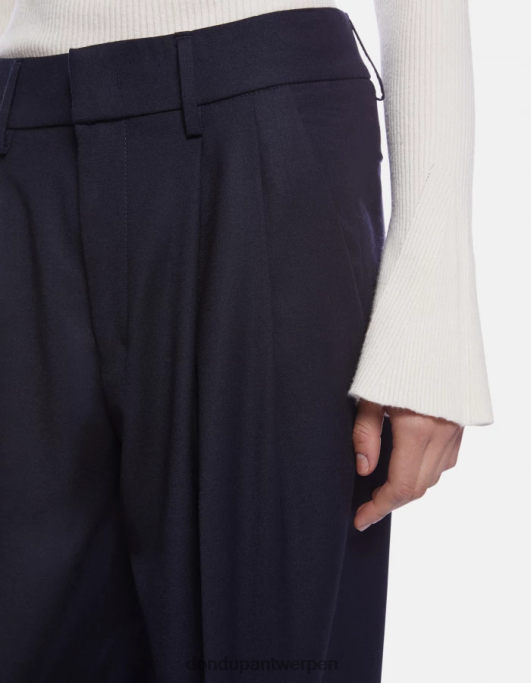 kleding DONDUP Sheryl losvallende flanellen broek marineblauw vrouwen 4X00H169