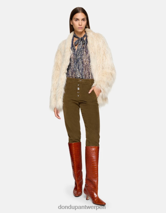 kleding DONDUP nima losvallende fluwelen broek leger groen vrouwen 4X00H134