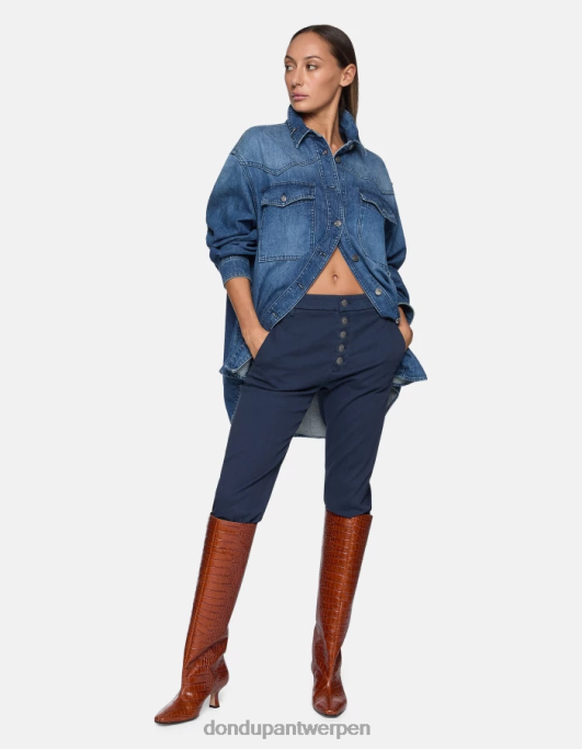 kleding DONDUP nima losvallende tricotine broek marineblauw vrouwen 4X00H233