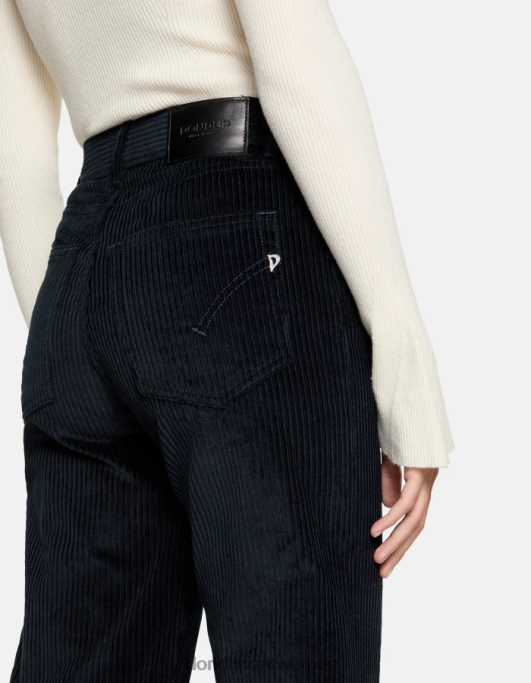 kleding DONDUP amberkleurige fluwelen broek met wijde pijpen marineblauw vrouwen 4X00H44