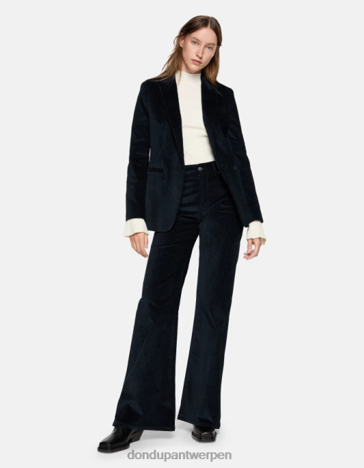 kleding DONDUP amberkleurige fluwelen broek met wijde pijpen marineblauw vrouwen 4X00H44