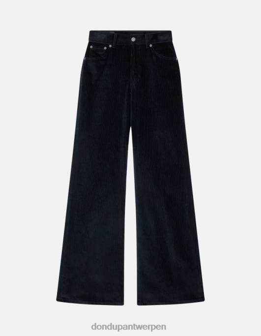 kleding DONDUP amberkleurige fluwelen broek met wijde pijpen marineblauw vrouwen 4X00H44