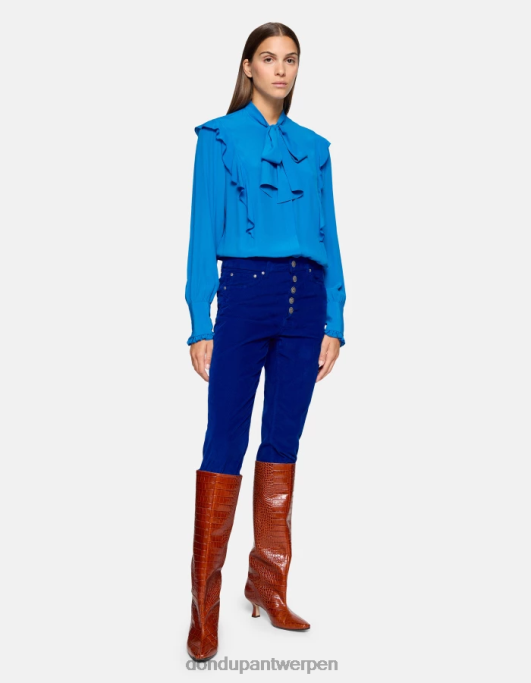 kleding DONDUP koons losvallende fluwelen broek koningsblauw vrouwen 4X00H74