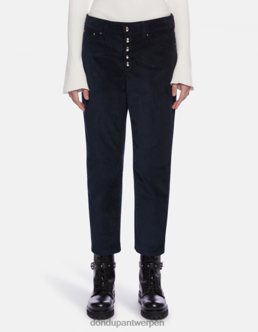 kleding DONDUP koons losvallende fluwelen broek marineblauw vrouwen 4X00H108