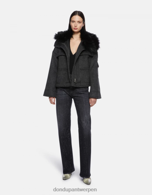 kleding DONDUP losvallend stoffen jasje zwart wit vrouwen 4X00H366