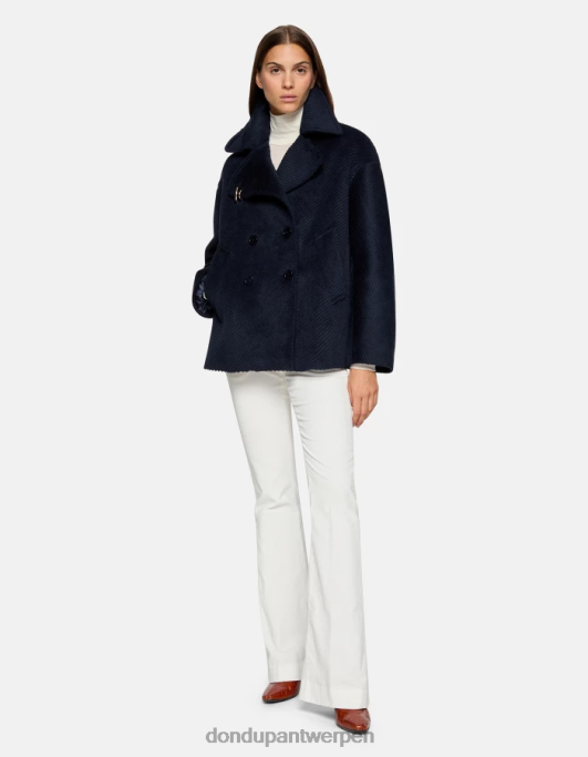 kleding DONDUP stoffen peacoat met dubbele rij knopen marineblauw vrouwen 4X00H340