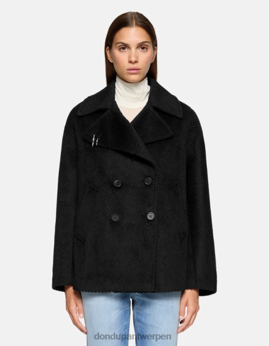 kleding DONDUP stoffen peacoat met dubbele rij knopen zwart vrouwen 4X00H344