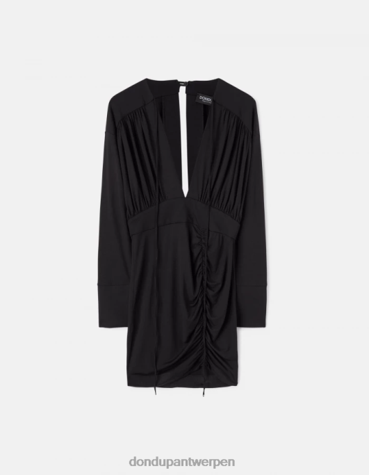 kleding DONDUP korte viscosejurk zwart vrouwen 4X00H282