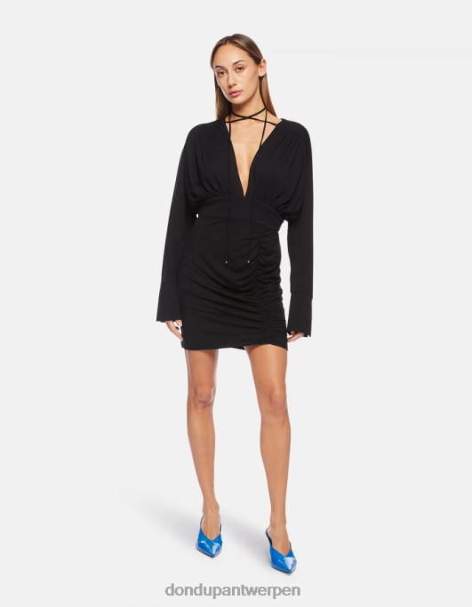 kleding DONDUP korte viscosejurk zwart vrouwen 4X00H282