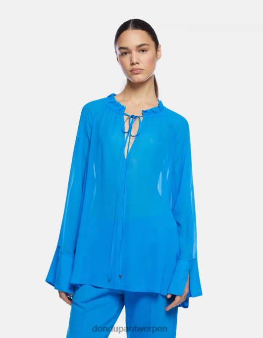 kleding DONDUP Georgette overhemd met normale pasvorm turkoois vrouwen 4X00H261