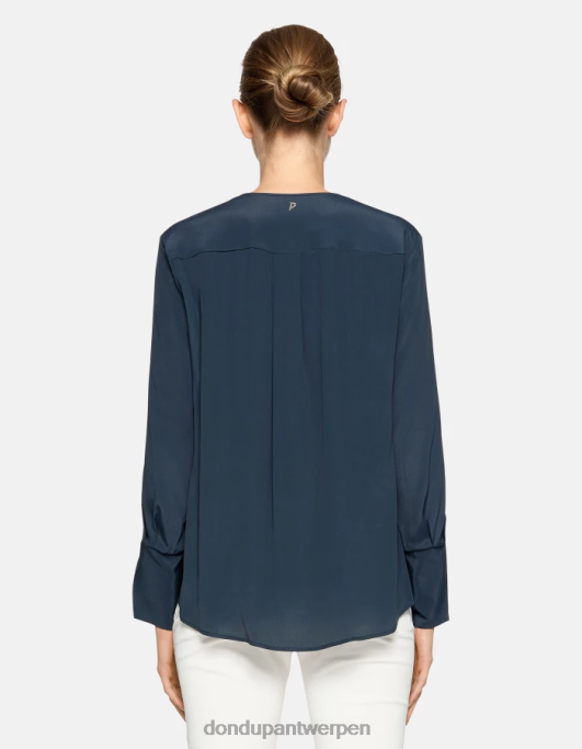kleding DONDUP regular-fit overhemd van zijdemix blauw vrouwen 4X00H246