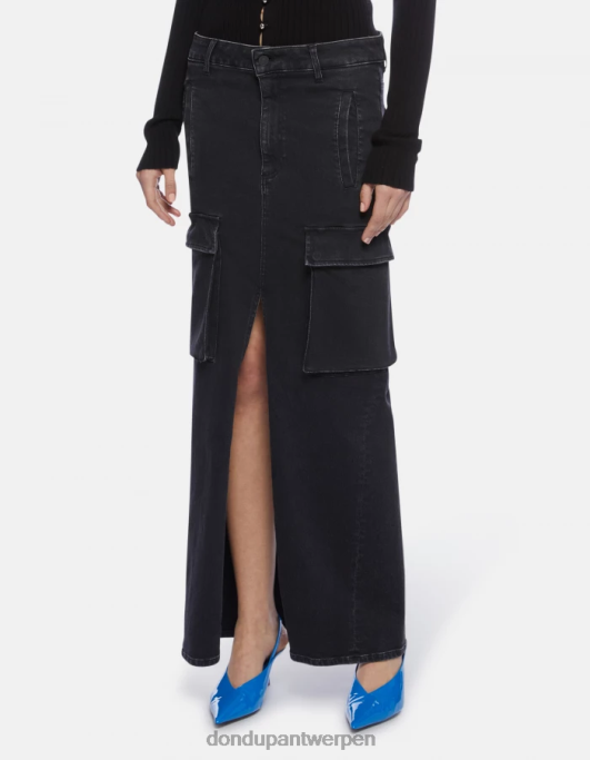 kleding DONDUP lange stretch denim rok zwart vrouwen 4X00H396