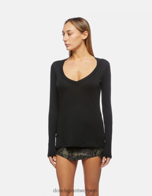 kleding DONDUP slim-fit interlock-T-shirt zwart vrouwen 4X00H415