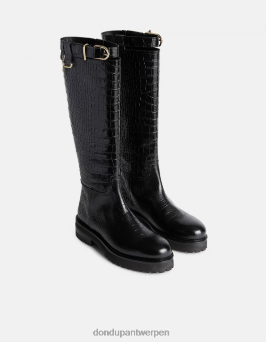 schoenen DONDUP laarzen van leer met krokodillenprinteffect zwart vrouwen 4X00H457