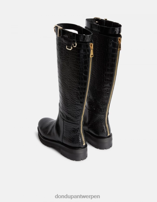 schoenen DONDUP laarzen van leer met krokodillenprinteffect zwart vrouwen 4X00H457